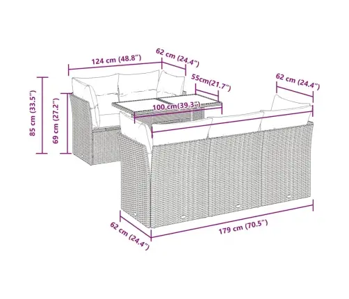 6-Daļīgs Dārza Dīvāna Komplekts, Matrači, Pelēka Pe Rotangpalma Vidaxl