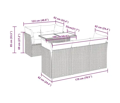 6-Daļīgs Dārza Dīvānu Komplekts, Matrači, Brūna Pe Rotangpalma Vidaxl