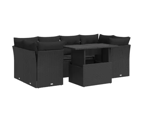 7-Daļīgs Dārza Dīvāna Komplekts Ar Matračiem, Melna Pe Vidaxl