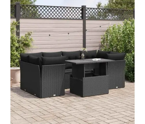 7-Daļīgs Dārza Dīvāna Komplekts Ar Matračiem, Melna Pe Vidaxl