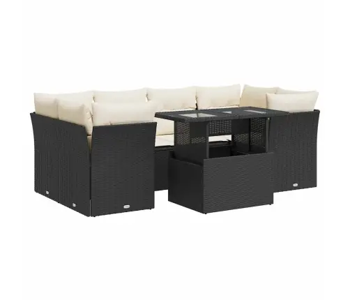 Sofos Komplektas Su Pagalvėlėmis, 7 Dalių, Juodas, Poliratanas