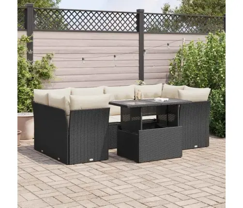 Sofos Komplektas Su Pagalvėlėmis, 7 Dalių, Juodas, Poliratanas