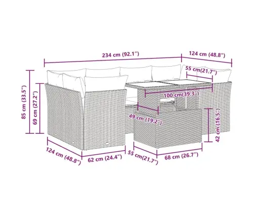 7-Osaline Aiadiivani Komplekt Patjadega, Must, Rotang/Akaatsia