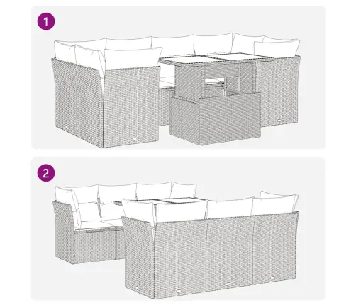 7-Osaline Aiadiivani Komplekt Patjadega, Must, Rotang/Akaatsia