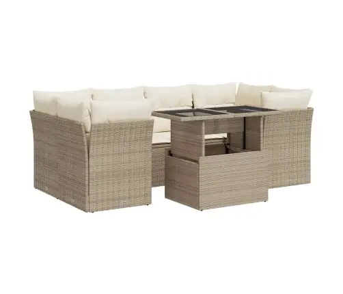 Sofos Komplektas Su Pagalvėlėmis, 7 Dalių, Smėlio, Poliratanas