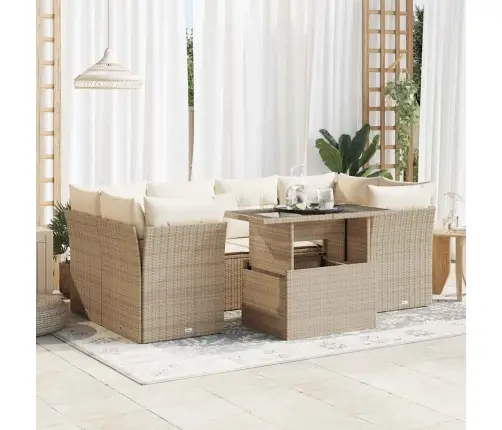 Sofos Komplektas Su Pagalvėlėmis, 7 Dalių, Smėlio, Poliratanas