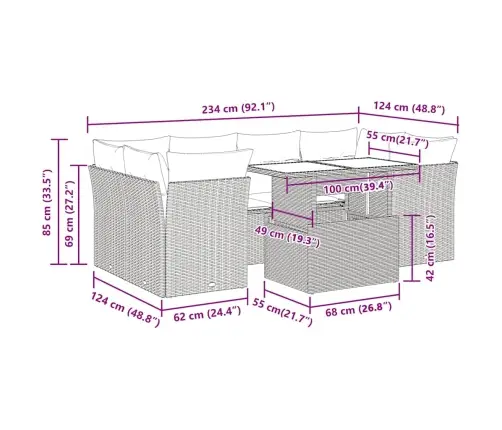 7-Daļīgs Dārza Dīvāna Komplekts, Matrači, Bēša Pe Rotangpalma Vidaxl
