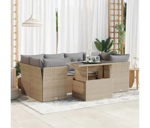 7-Daļīgs Dārza Dīvāna Komplekts, Matrači, Bēša Pe Rotangpalma Vidaxl