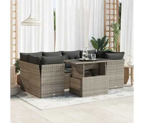 7-Daļīgs Dārza Dīvāna Komplekts, Matrači, Pelēka Pe Rotangpalma Vidaxl