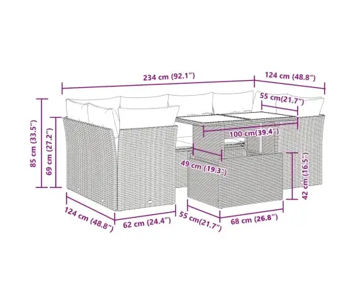 Sofos Komplektas Su Pagalvėlėmis, 7 Dalių, Rudas, Poliratanas