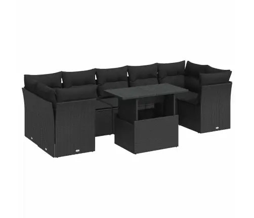 8-Daļīgs Dārza Dīvāna Komplekts, Matrači, Melna Pe Rotangpalma Vidaxl