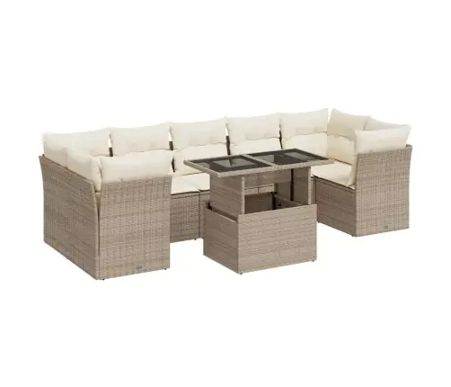 8-Daļīgs Dārza Dīvāna Komplekts, Matrači, Bēša Pe Rotangpalma Vidaxl