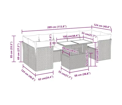 8-Daļīgs Dārza Dīvāna Komplekts Ar Matračiem, Pelēks Pe Pinums Vidaxl