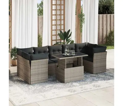 8-Daļīgs Dārza Dīvāna Komplekts Ar Matračiem, Pelēks Pe Pinums Vidaxl