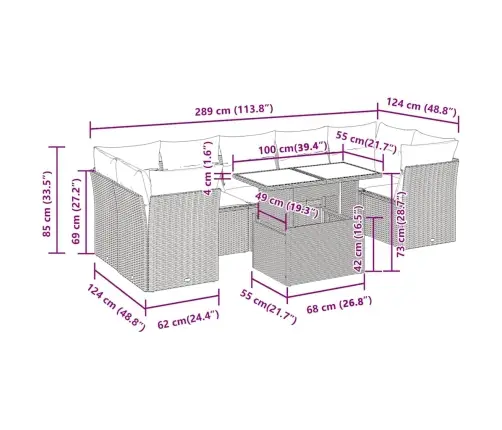 8-Daļīgs Dārza Dīvānu Komplekts, Matrači, Brūna Pe Rotangpalma Vidaxl