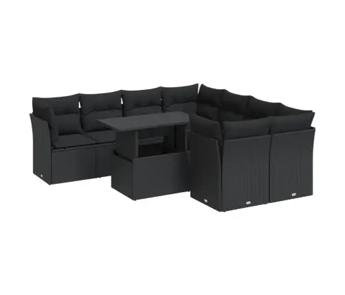 9-Daļīgs Dārza Dīvāna Komplekts, Matrači, Melna Pe Rotangpalma Vidaxl