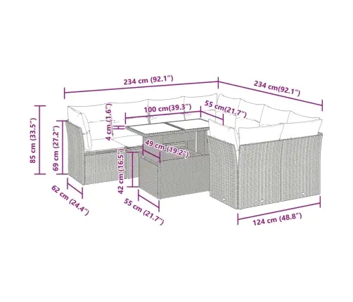 9-Daļīgs Dārza Dīvāna Komplekts, Matrači, Melna Pe Rotangpalma Vidaxl