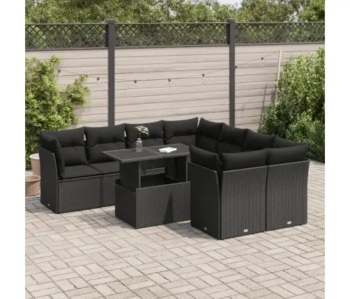 9-Daļīgs Dārza Dīvāna Komplekts, Matrači, Melna Pe Rotangpalma Vidaxl