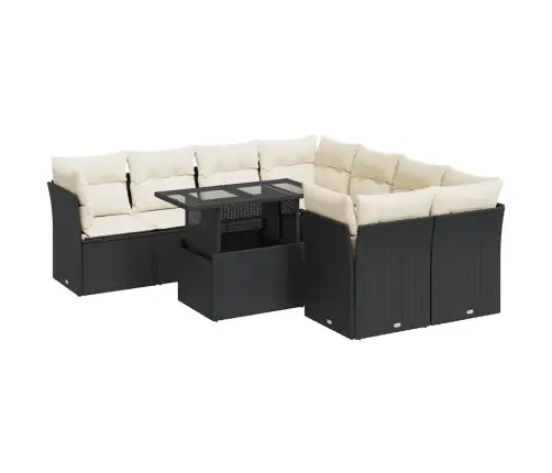 9-Daļīgs Dārza Dīvāna Komplekts, Matrači, Melna Pe Rotangpalma Vidaxl