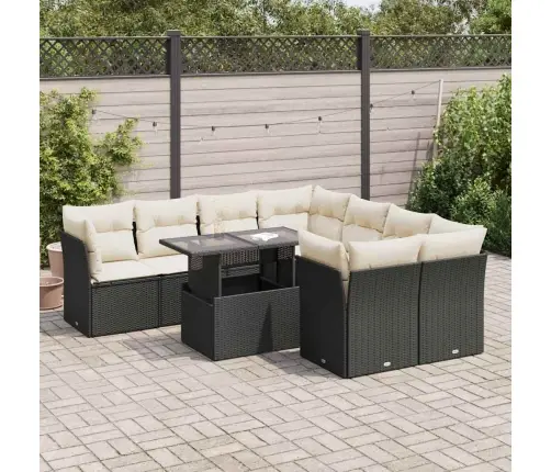 9-Daļīgs Dārza Dīvāna Komplekts, Matrači, Melna Pe Rotangpalma Vidaxl