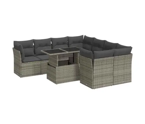 9-Daļīgs Dārza Dīvāna Komplekts Ar Matračiem, Pelēks Pe Pinums Vidaxl