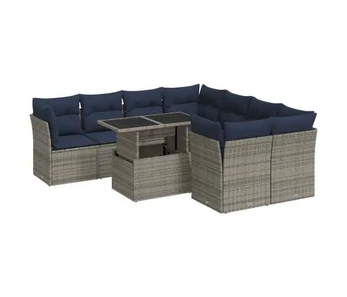 9-Daļīgs Dārza Dīvāna Komplekts Ar Matračiem, Pelēks Pe Pinums Vidaxl