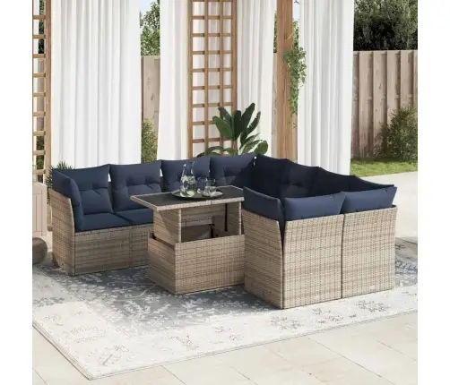 9-Daļīgs Dārza Dīvāna Komplekts Ar Matračiem, Pelēks Pe Pinums Vidaxl