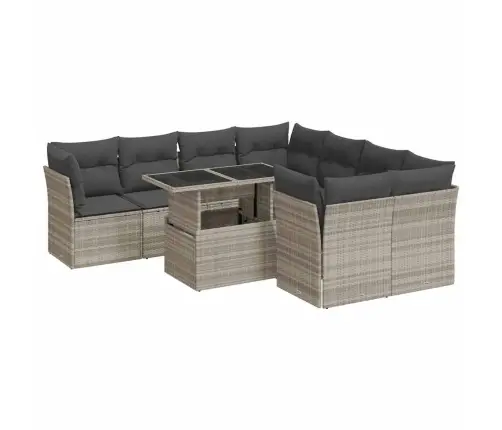 9-Daļīgs Dārza Dīvāna Komplekts,Matrači, Gaiši Pelēka Pe Pinums Vidaxl