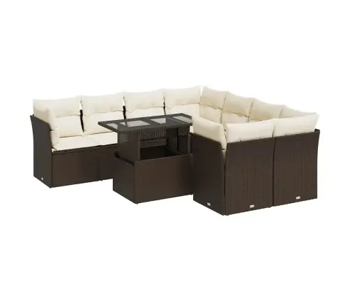 9-Daļīgs Dārza Dīvāna Komplekts, Matrači, Brūna Pe Rotangpalma Vidaxl