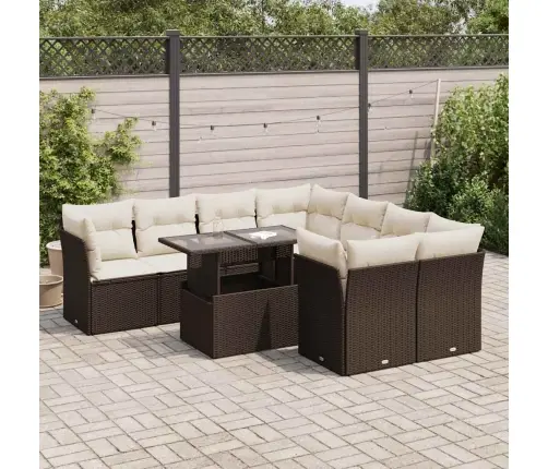 9-Daļīgs Dārza Dīvāna Komplekts, Matrači, Brūna Pe Rotangpalma Vidaxl