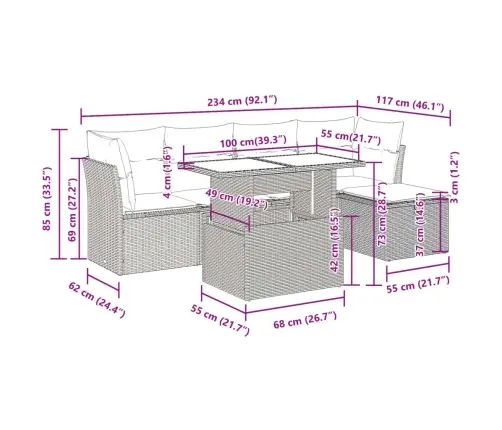 Sofos Komplektas Su Pagalvėlėmis, 6 Dalių, Juodas, Poliratanas