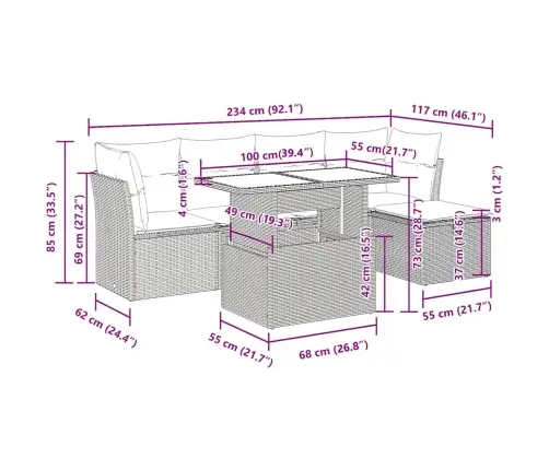 6-Osaline Aiadiivani Komplekt Patjadega, Must, Polürotang