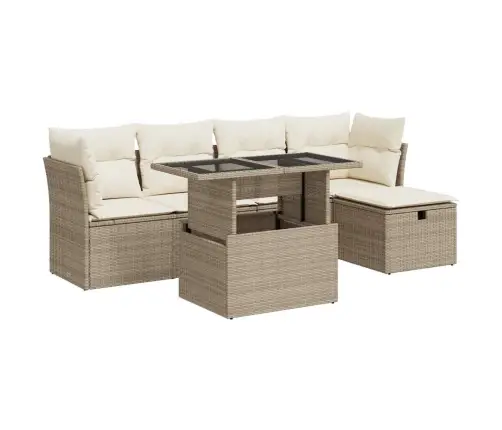 6-Daļīgs Dārza Dīvāna Komplekts, Matrači, Bēša Pe Rotangpalma Vidaxl