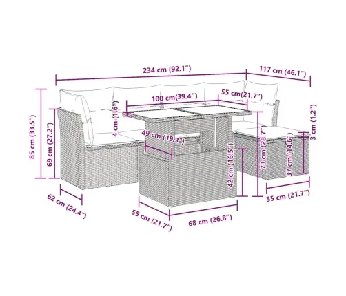 6-Daļīgs Dārza Dīvāna Komplekts, Matrači, Bēša Pe Rotangpalma Vidaxl