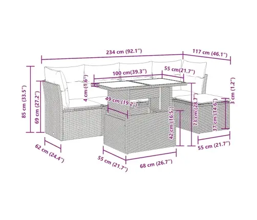 6-Osaline Aiadiivani Komplekt Patjadega, Hall, Rotang/Akaatsia