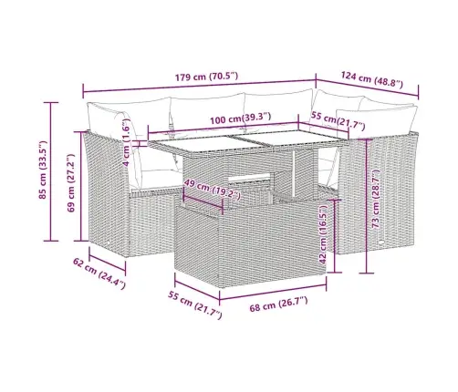 5-Daļīgs Dārza Dīvāna Komplekts Ar Matračiem, Pe Rotangpalma Vidaxl