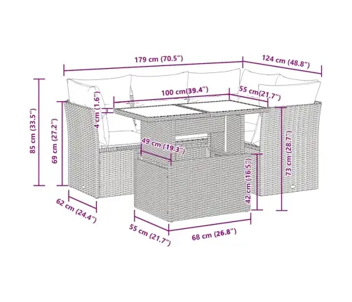 5-Daļīgs Dārza Dīvāna Komplekts Ar Matračiem, Pe Rotangpalma Vidaxl