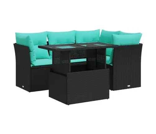 5-Daļīgs Dārza Dīvānu Komplekts, Matrači, Melna Pe Rotangpalma Vidaxl