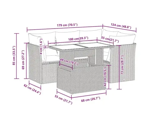 5-Daļīgs Dārza Dīvānu Komplekts, Matrači, Melna Pe Rotangpalma Vidaxl