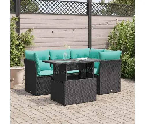 5-Daļīgs Dārza Dīvānu Komplekts, Matrači, Melna Pe Rotangpalma Vidaxl