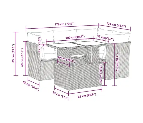 5-Osaline Aiadiivani Komplekt Patjadega, Beež, Polürotang