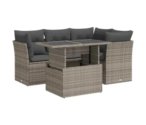 5-Daļīgs Dārza Dīvāna Komplekts Ar Matračiem, Pelēks Pe Pinums Vidaxl