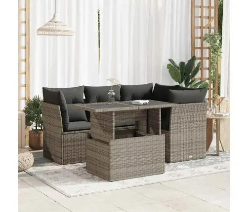 5-Daļīgs Dārza Dīvāna Komplekts Ar Matračiem, Pelēks Pe Pinums Vidaxl