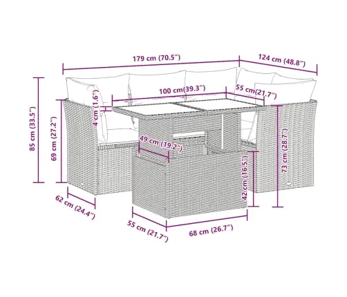 Sodo Komplektas Su Pagalvėlėmis, 5 Dalių, Poliratanas/Akacija