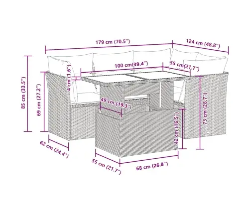 Sofos Komplektas Su Pagalvėlėmis, 5 Dalių, Pilkas, Poliratanas