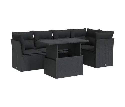 6-Daļīgs Dārza Dīvāna Komplekts, Matrači, Melna Pe Rotanpalma Vidaxl