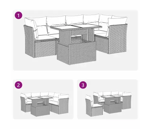 6-Osaline Aiadiivani Komplekt Patjadega, Must, Rotang/Akaatsia