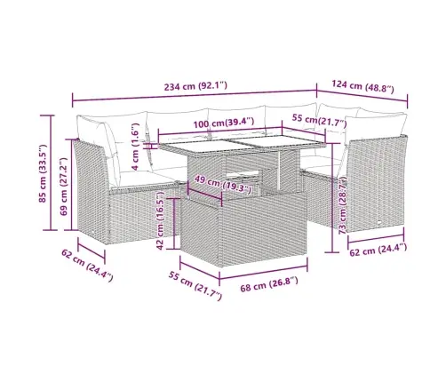 6-Osaline Aiadiivani Komplekt Patjadega, Beež, Polürotang