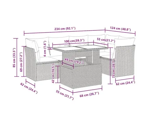 6-Daļīgs Dārza Dīvāna Komplekts, Matrači, Pelēka Pe Rotangpalma Vidaxl