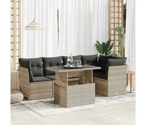 6-Daļīgs Dārza Dīvānu Komplekts,Matrači, Gaiši Pelēka Pe Pinums Vidaxl